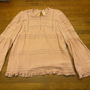 Free People Olivia Peony Bohemian Eyelet Lace Top Bell Long Sleeve Blouse S